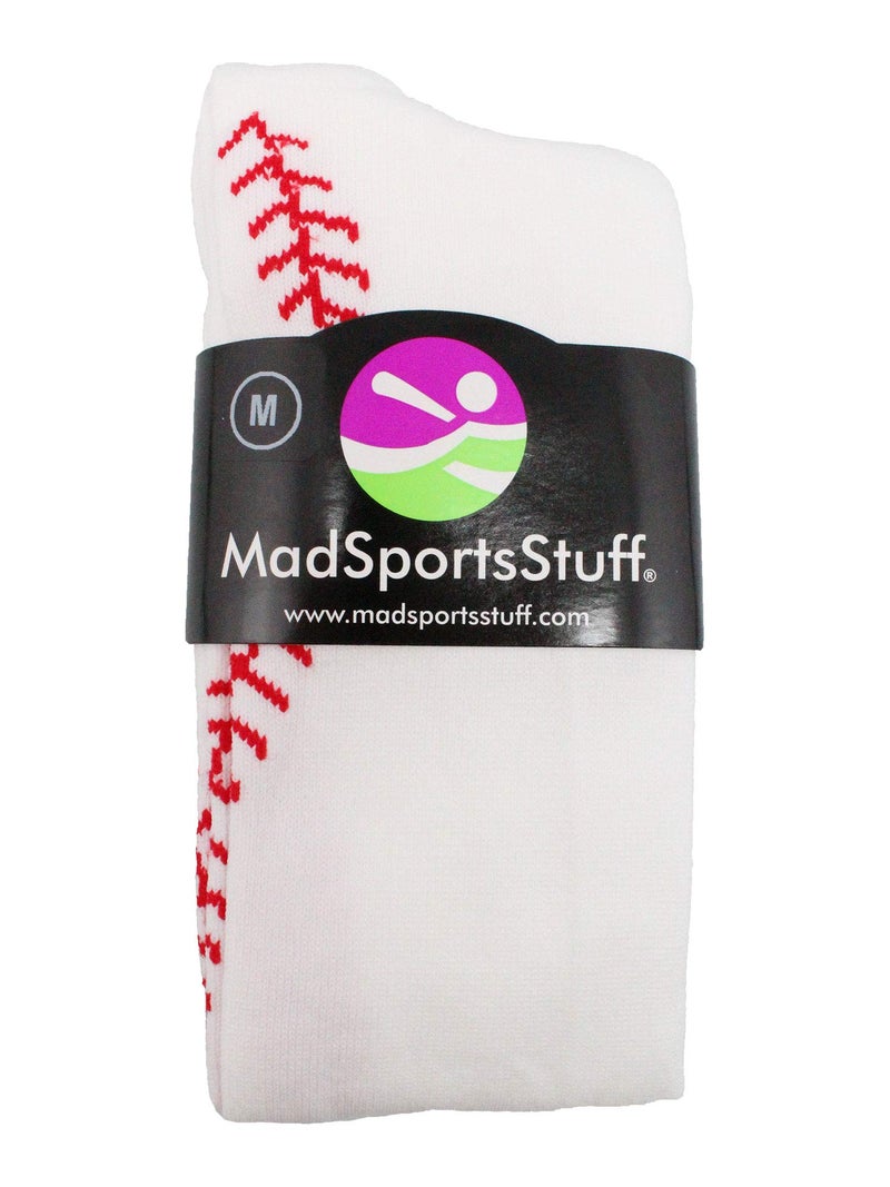 MadSportsStuff Softball Socks with Stitches Over the Calf (White/Red, Small) - Image 3